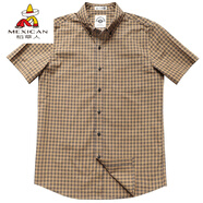 稻草人（MEXICAN）法蘭王小格子襯衫男短袖上衣春秋薄款休閑港風(fēng)純棉寬松襯衣衫黃色 主圖色 40