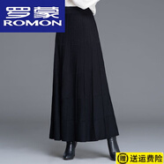 羅蒙（ROMON）羊毛針織半身裙女高腰大擺a字裙秋冬新款韓版百褶裙顯瘦 黑色90厘米左右適合身高163以上 均碼 松緊腰(80-160斤)