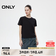 ONLY2025春季新款簡約舒適基礎(chǔ)純色圓領(lǐng)正肩短袖T恤女|125101058 H1Z 黑色 M (165) 84A