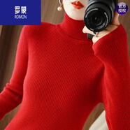 羅蒙（ROMON）25新款高領毛衣女加厚內(nèi)搭修身顯瘦套頭百搭洋氣針織羊毛絨打底衫 高檔品牌酒紅+桐鄉(xiāng)濮院大朗毛衣羊毛衫女 M +桐鄉(xiāng)濮院大朗毛衣羊毛衫女