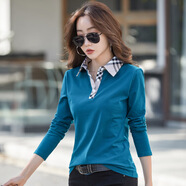 紫魅俏2025春秋新款小衫翻領(lǐng)韓版長(cháng)袖t恤女寬松顯瘦中年媽媽POLO領(lǐng)上衣 藍色 M (建議95-105斤)