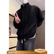 主意范（ZHUYIFAN）雙拉鏈開(kāi)衫毛衣外套男半高領(lǐng)加厚保暖秋冬oversize情侶針織衫夾克 黑色半高領(lǐng)（高品質(zhì)升級版） L 100-125斤