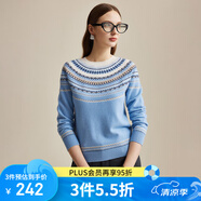 兆君2024秋冬紅色復(fù)古費爾島提花羊毛衫女圓領(lǐng)偏厚保暖針織毛衣 天空藍 110/XL