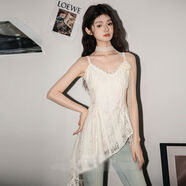 吊帶上衣不規則下擺純欲辣妹風(fēng)蕾絲花邊中長(cháng)款背心小衫夏季外穿 杏色吊帶【無(wú)配飾】 均碼 80-120斤