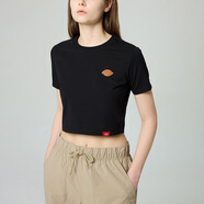dickies女式彈力修身短款T恤 前胸小LOGO印花  DK0A88E9 黑色  M