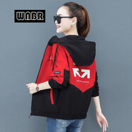 WNBR連帽外套女2024春秋新款韓版百搭寬松洋氣短款夾克棒球服上衣 紅色[有里布] L 建議105-120斤