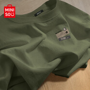 名創(chuàng  )優(yōu)品（MINISO）短袖t恤男2025新款運動(dòng)冰絲半袖220G重磅純棉寬松圓領(lǐng)男士體恤潮 【220G重磅純棉】蒼綠(節奏光盤(pán)胸標) S /165(體重90-100斤)