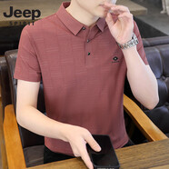 JEEP SPIRIT吉普新款短袖T恤男士翻領(lǐng)polo衫休閑大碼體恤男裝上衣冰絲打底衫 YH1011磚紅色 M 90-105斤