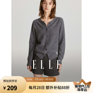 ELLE【100%綿羊毛】簡(jiǎn)約氣質(zhì)毛針織衫女2024春裝新款圓領(lǐng)毛衣開(kāi)衫 深灰色 S