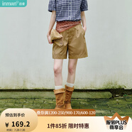 茵曼（INMAN）設(shè)計(jì)感高腰A擺休閑短褲2025夏季女裝新款橡筋松緊腰遮胯直筒褲 卡其色 -18332099H M