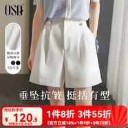 歐莎（OSA）【花苞褲】白色高腰直筒外穿西裝短褲女夏季休閑五分闊腿褲薄 白色 M