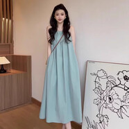 以純YISHION無袖背心連衣裙子女春夏2025新款海邊度假感掛脖吊帶沙灘長裙 【綠色】版 S 40/45kg