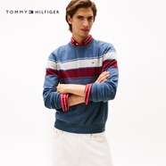 TOMMY HILFIGER【柔軟純棉】25秋冬男撞色條紋學(xué)院風(fēng)針織衫/情侶款純色毛衣 【撞色條紋】霧霾藍(lán)D0U XS （推薦：120斤以下）
