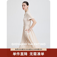卓凡尼·華倫天奴（GIOVANNI VALENTINO）休閑透氣收腰連衣裙顯瘦配腰帶長(zhǎng)裙女士連身裙 米色 M 