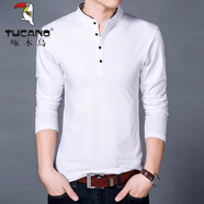 啄木鳥(niǎo)（TUCANO）長(zhǎng)袖T恤男秋冬加絨加厚立領(lǐng)中青年修身純棉體恤打底衫爸爸裝 8165白色 薄款 S 165