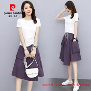 皮爾卡丹（pierre cardin）2025夏季新款時(shí)尚休閑女裝小個(gè)子亞麻兩件套連衣裙高端棉麻套裝裙 白+紫 M (建議105斤內)