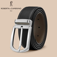 ROBERTA DI CAMERINO品牌皮帶男針扣復古頭層牛皮男士腰帶年輕百搭高檔休閑真皮褲帶 諾貝達經典禮盒丨帶身雙面可用 105cm (褲子<30碼)
