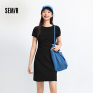 森馬（Semir）連衣裙女圓領(lǐng)收腰彈力針織裙2025夏刺繡休閑短裙辣妹109325114001