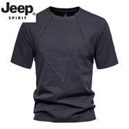 JEEP SPIRIT輕奢高端歐美白色T恤男簡(jiǎn)約原宿純棉打底衫個(gè)性短袖體恤夏季新款 深灰色 2XL 150-160斤