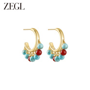 ZEGL真柳蔚藍流珠綠松石耳釘紅瑪瑙耳環(huán)輕奢高級感女生日禮物送閨蜜 蔚藍流珠綠松石耳釘