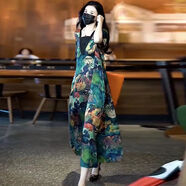 夏典素訂女王（SE.PSTP）設計師新款香云紗連衣裙自帶抹胸假兩件寬松大碼v領(lǐng)顯瘦長(cháng)裙 假兩件連衣裙  油畫(huà)款 2XL 建議140-160斤