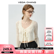 VEGA CHANG時(shí)尚套裝女2025新款夏度假風(fēng)鏤空花邊背心小衫短裙套裝 山茶白（上衣套裝） M