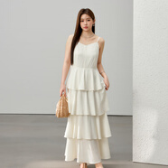 纖莉秀【氣質(zhì)減齡蛋糕裙性感吊帶連衣裙】大碼女裝胖mm2025夏新款 米杏色 3XL