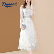 Dudant奢侈高檔品牌法式繡花網(wǎng)紗連衣裙女士2025年新款鑲鉆減齡氣質(zhì)長(cháng)裙 白色 2XL