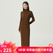 哥弟真的好（GIRDEAR）女裝高領(lǐng)長袖羊毛針織長裙開衩連衣裙A500337 焦糖 M (3碼)