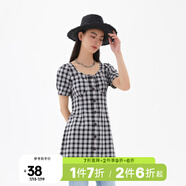 美特斯邦威格紋連衣裙女夏季新款舒適時(shí)尚校園風(fēng)高腰黑色女士裙子 影黑 M 160 84A
