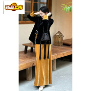 初徑絲絨套裝女2025秋冬新款新中式夾棉保暖外套高腰包臀半身裙兩件套 外套+半身裙 兩件套 XL