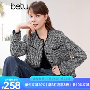 百圖betu女裝春季新款短外套高級感小香風(fēng)長(cháng)袖毛呢外套女2401T40 黑色 L