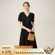 范思藍(lán)恩法式V領(lǐng)連衣裙早春新款蝴蝶結(jié)顯瘦黑色高腰裙子24FS12032 黑色 XS