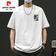 皮爾卡丹（pierre cardin）重磅純棉印短袖T恤男生ins夏季潮流寬松半袖體恤圓領上衣服 白色-9098短-棉 S 【建議90-115斤】