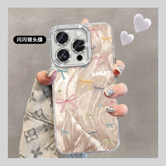 七代目適用蘋果15pro手機(jī)殼iphone16新款12promax蝴蝶結(jié)13羽紗11彩色14保護(hù)套xr小眾8plus全包6s多巴胺7p 【YJ174蝴蝶結(jié)】閃粉羽紗殼自帶鏡頭膜 iPhone 14