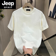 JEEP SPIRIT吉普5夏季新款短袖t恤男潮牌潮流純棉寬松休閑青少年體恤半袖黑色 純白色 S 80-100斤