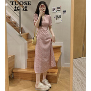 拓澀（TUOSE）2025年夏季新款韓版復古輕熟風(fēng)修身顯瘦碎花雪紡裙溫柔減齡連衣裙 粉色連衣裙XL