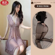 浪莎冰絲純欲性感睡衣女情趣內(nèi)衣鏤空小媽包臀裙夫妻調(diào)情七夕約會戰(zhàn)袍 豆沙裙+黑色開I檔襪 S 70-85