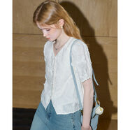 庫恩瑪維（KUHNMARVIN）設計感刺繡花朵襯衫女2025年夏新款治愈系初戀感短袖小衫K37718 淺杏色 M