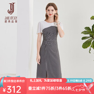 經(jīng)典故事（JANE STORY）2024新款高端精致設(shè)計(jì)感格子連衣裙女時(shí)尚氣質(zhì)雪紡拼接假兩件裙子 R73黑白格 M
