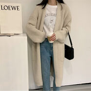 星垂曉霧長款針織外套女加厚粗毛線中長款針織開衫女2024年韓版慵懶風大口 淺杏色【面料】 S (建議80-95斤)