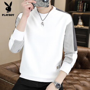 花花公子（PLAYBOY）冬季加絨加厚款t恤男士長袖寬松圓領(lǐng)衛(wèi)衣男學(xué)生一體絨體恤打底衫 5816-白色 M 90-110斤