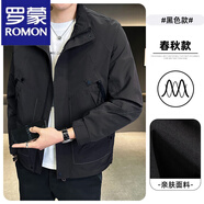 羅蒙立領外套男士春秋冬款2025新款潮牌休閑工裝二棉夾克上衣男款春裝 黑色【春秋款】 M 【100-115斤】