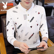 花花公子（PLAYBOY）Polo衫長(cháng)袖男春秋新款商務(wù)百搭休閑修身t恤男潮流時(shí)尚純色上衣男 白色 2XL