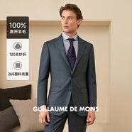 Guillaume de Mons澳嘉純羊毛西服男商務(wù)正裝男士三件套新郎結(jié)婚禮服正裝西裝套裝男 升級版 灰色【上衣+西褲】 0809 58 碼（西褲尺碼請備注）