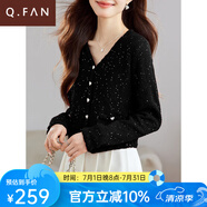恰凡（QIAFAN）設(shè)計(jì)感亮片針織開衫女短款春裝2025新款時(shí)尚外搭高腰毛衣外套春秋 典雅黑 S  【80-90斤】