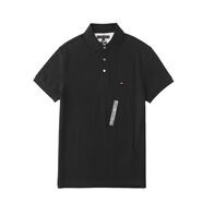 湯米希爾費格（Tommy Hilfiger）TommyHilfiger/湯美費格男士商務(wù)POLO衫休閑修身短袖T恤 黑色 MW26882 S