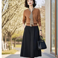 夏典素訂女王御姐輕熟風(fēng)大碼胖mm巨顯瘦棕色針織衫半身裙子2025年新款女裝套裝 咖色針織衫+黑色半身裙 3XL (建議145-160斤)