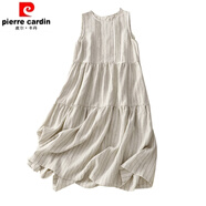 皮爾卡丹（pierre cardin）日系亞麻背心長(zhǎng)裙2025新款條紋寬松大擺休閑棉麻吊帶連衣裙女 圖片色(少量現(xiàn)貨) M 【建議90-110斤】
