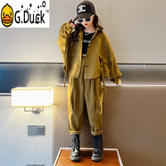 G.DUCKKIDS女童套裝春秋季2025新款兒童工裝大童衣服時髦寬松蝙蝠衫兩件套 卡其色- 兩件套 150 cm